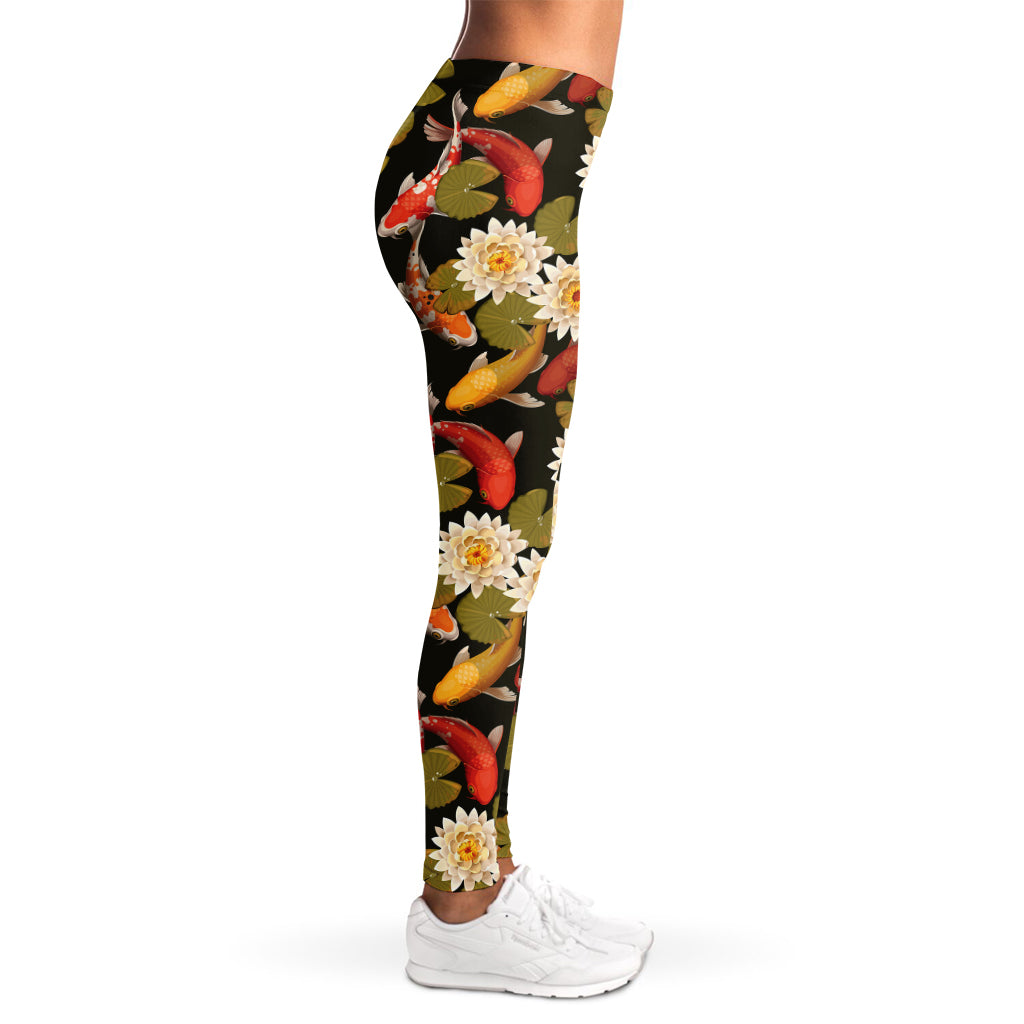 Koi Carp And Lotus Pattern Print Women's Leggings