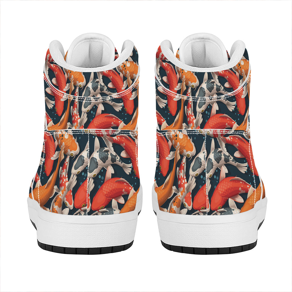 Koi Carp Pattern Print High Top Leather Sneakers