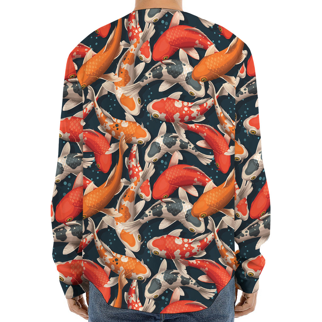 Koi Carp Pattern Print Long Sleeve Baseball Jersey