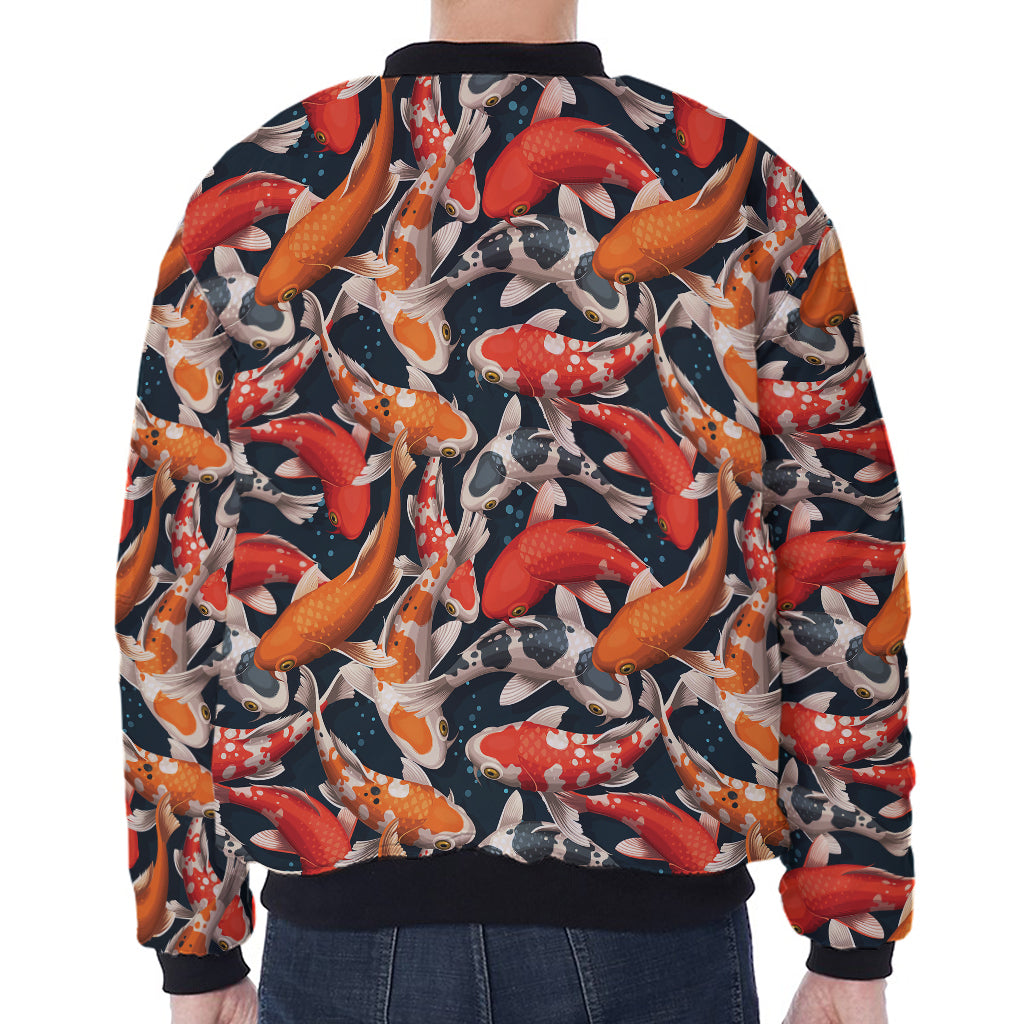 Koi Carp Pattern Print Zip Sleeve Bomber Jacket