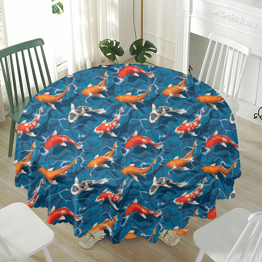 Koi Fish Pattern Print Waterproof Round Tablecloth