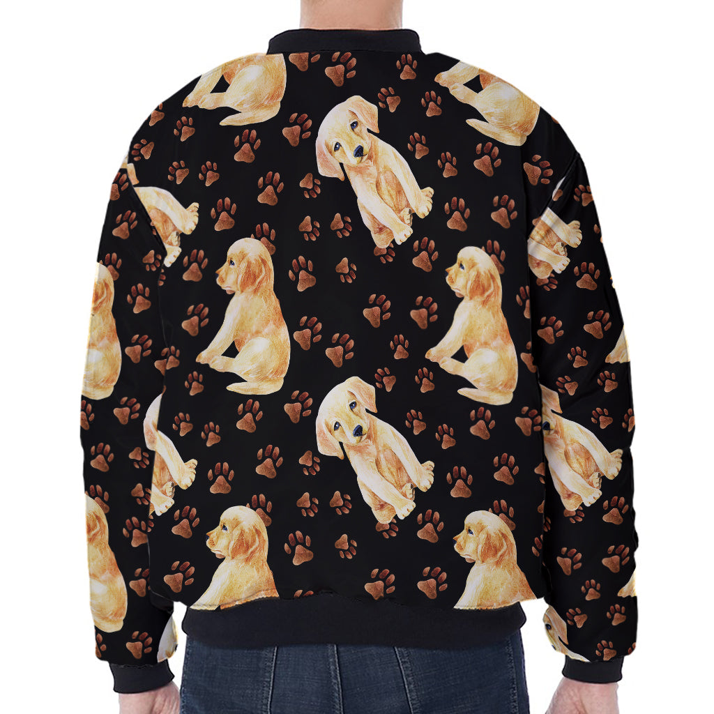 Labrador Retriever Puppy Pattern Print Zip Sleeve Bomber Jacket