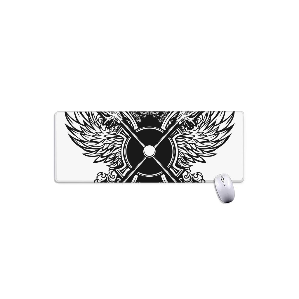 Lacrosse Sticks And Ornate Wing Print Extended Mouse Pad