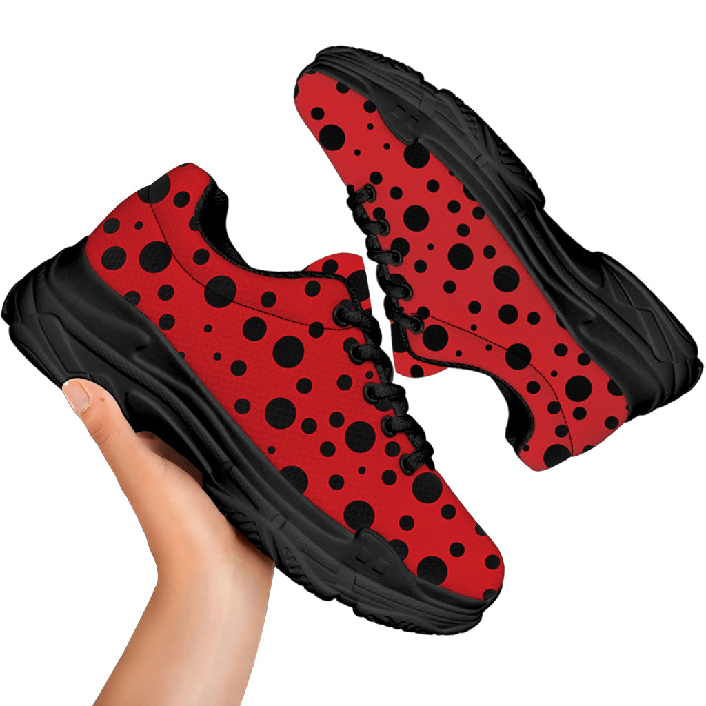 Ladybug Spots Pattern Print Black Chunky Shoes
