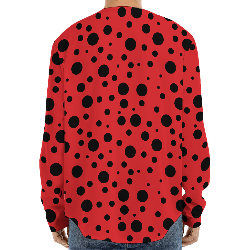 Ladybug Spots Pattern Print Long Sleeve Baseball Jersey