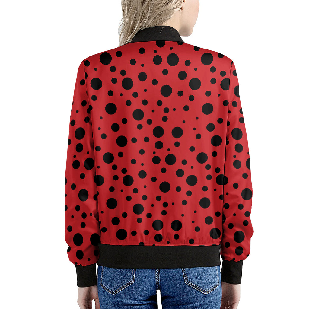 Ladybug Spots Pattern Print Women's Bomber Jacket