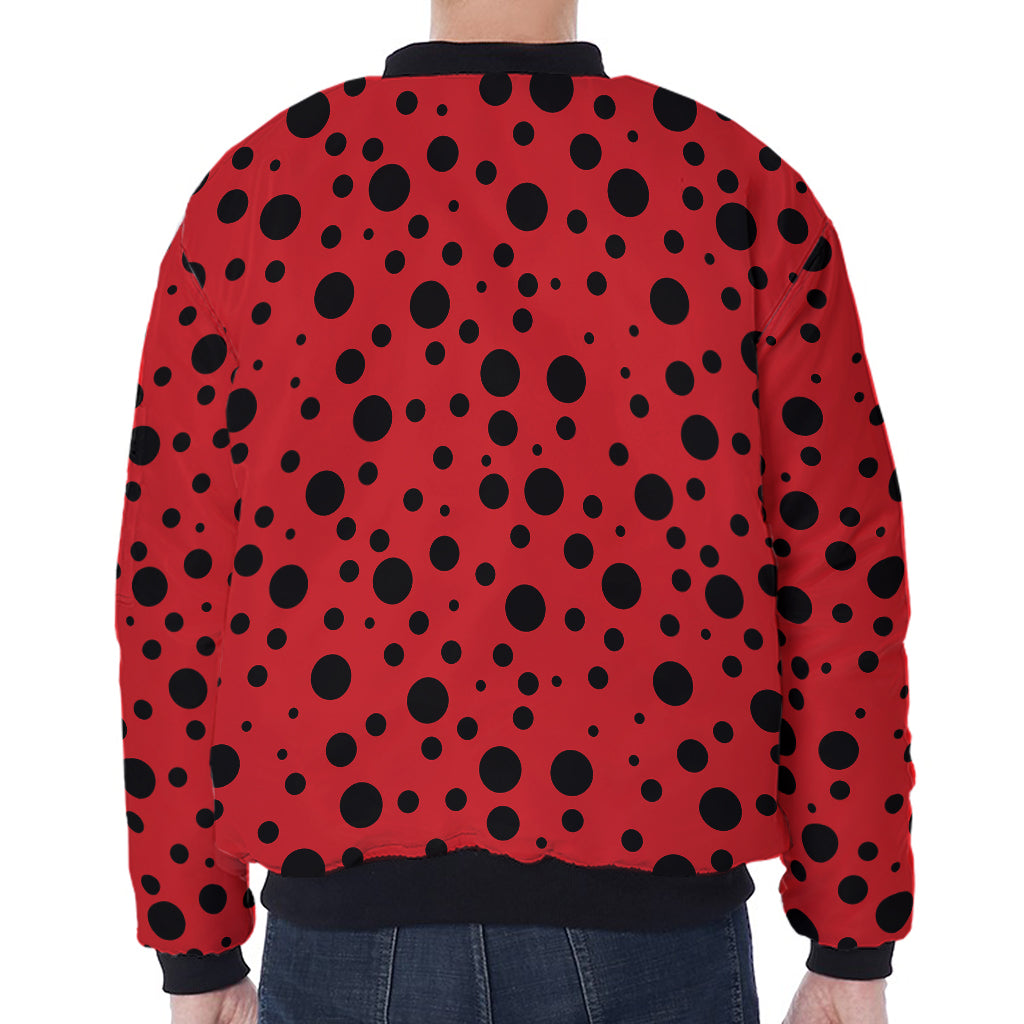 Ladybug Spots Pattern Print Zip Sleeve Bomber Jacket