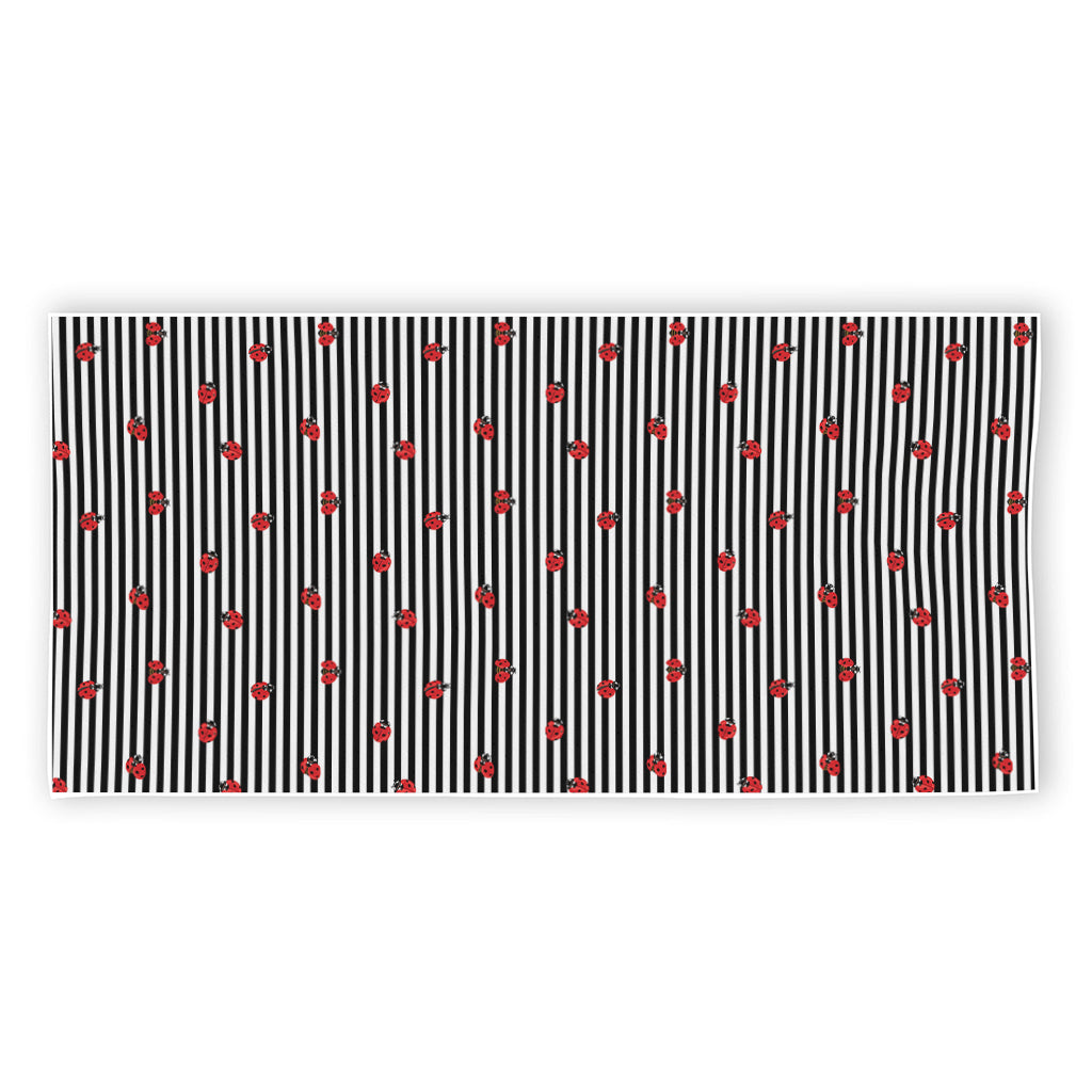 Ladybug Striped Pattern Print Beach Towel