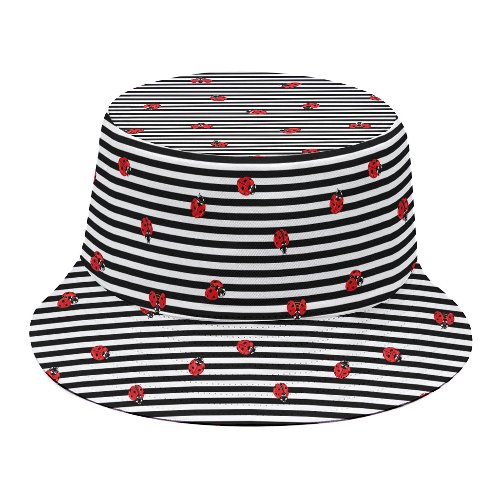 Ladybug Striped Pattern Print Bucket Hat