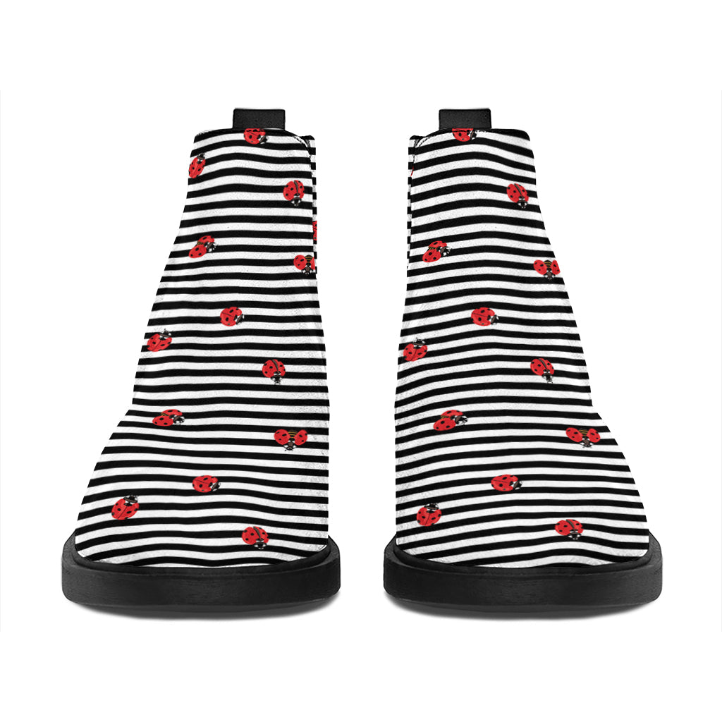 Ladybug Striped Pattern Print Flat Ankle Boots