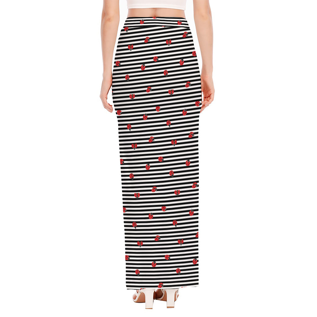 Ladybug Striped Pattern Print High Slit Maxi Skirt