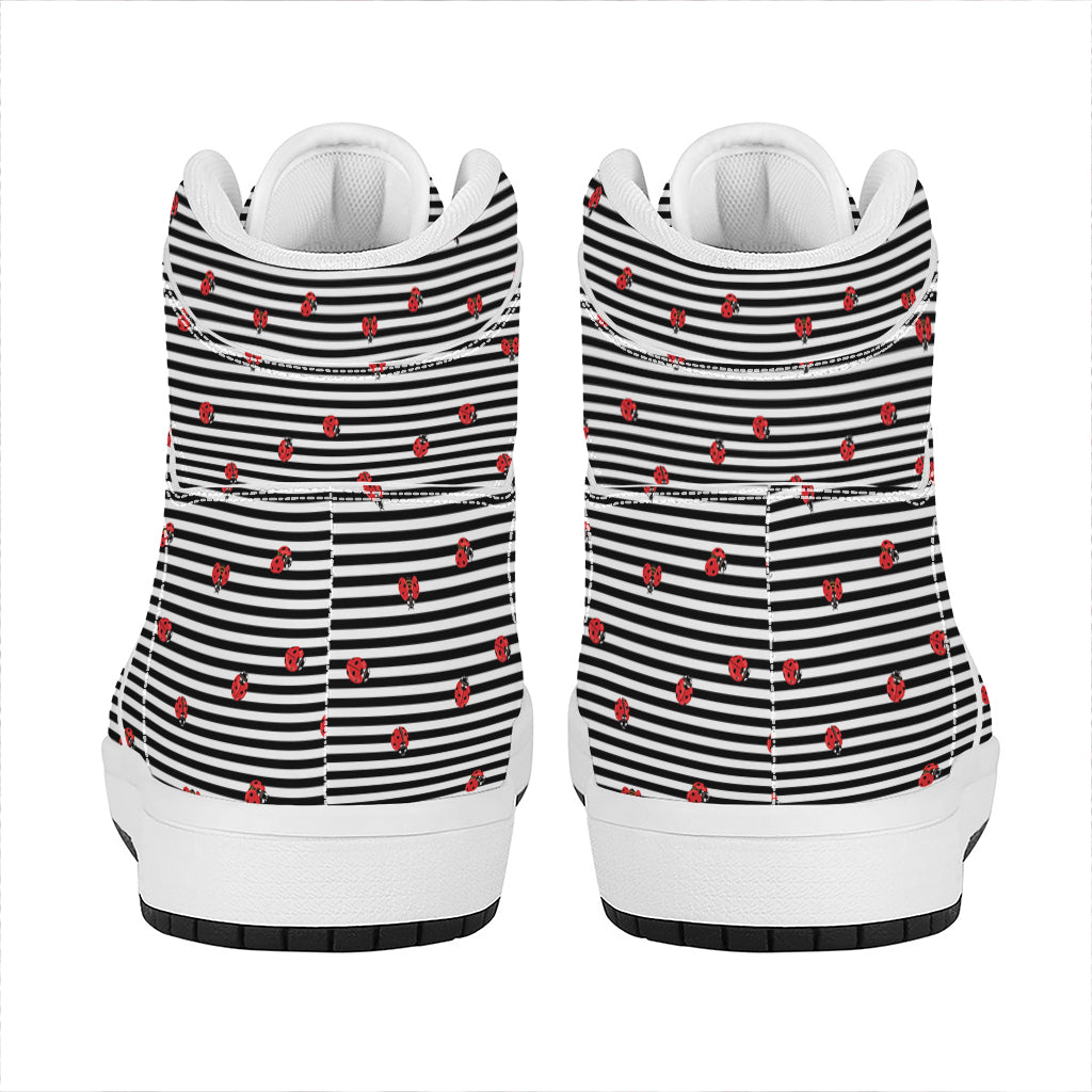 Ladybug Striped Pattern Print High Top Leather Sneakers