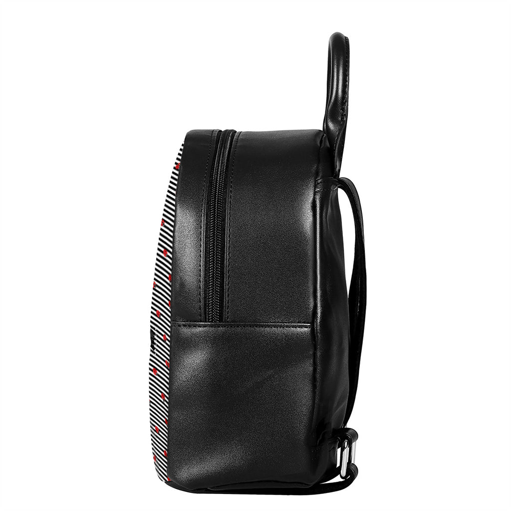 Ladybug Striped Pattern Print Leather Backpack
