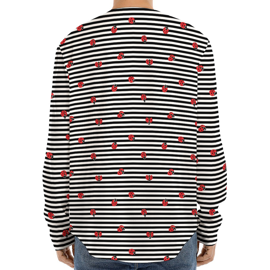 Ladybug Striped Pattern Print Long Sleeve Baseball Jersey