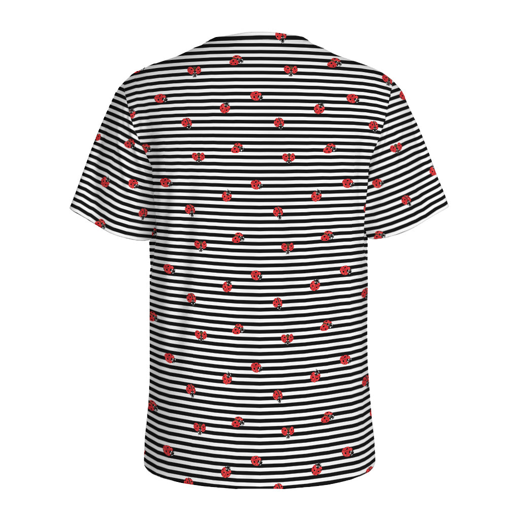 Ladybug Striped Pattern Print Men's Sports T-Shirt