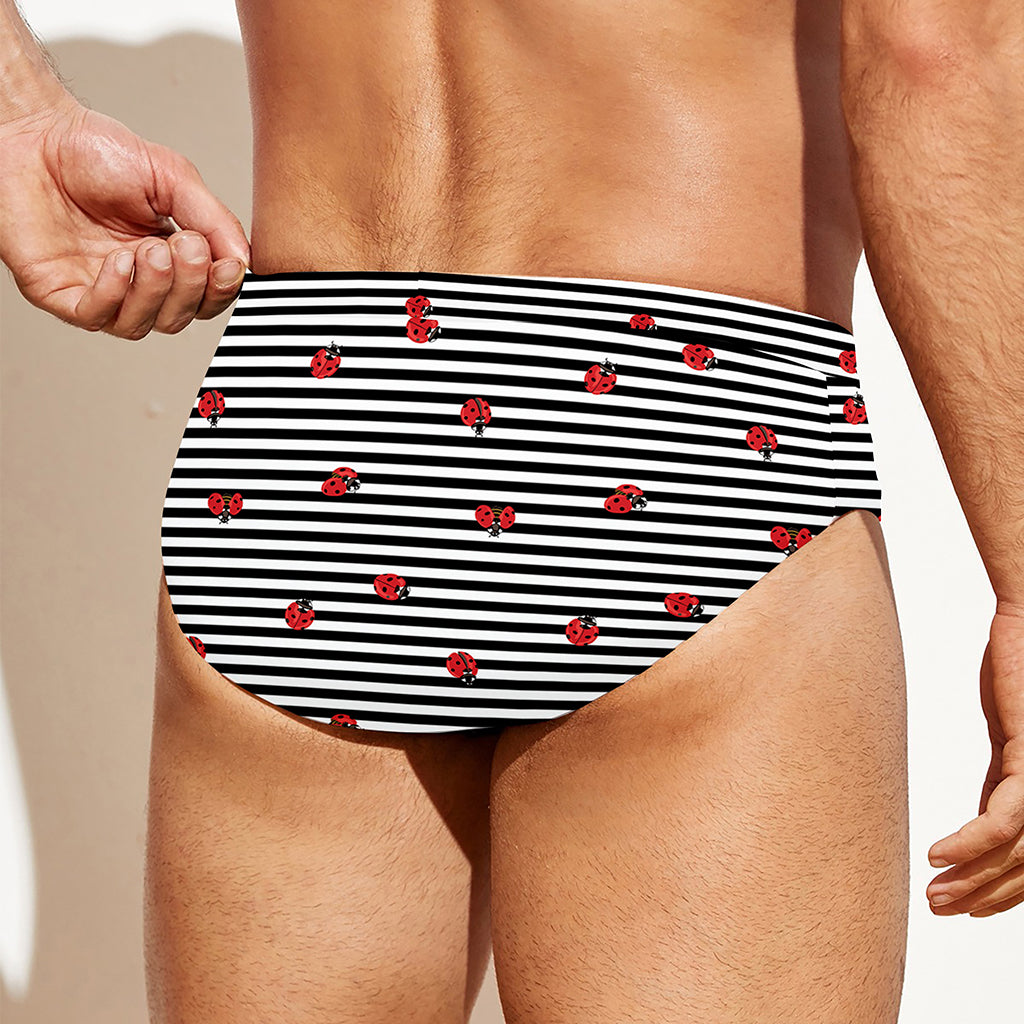 Ladybug Striped Pattern Print Men's Swim Briefs