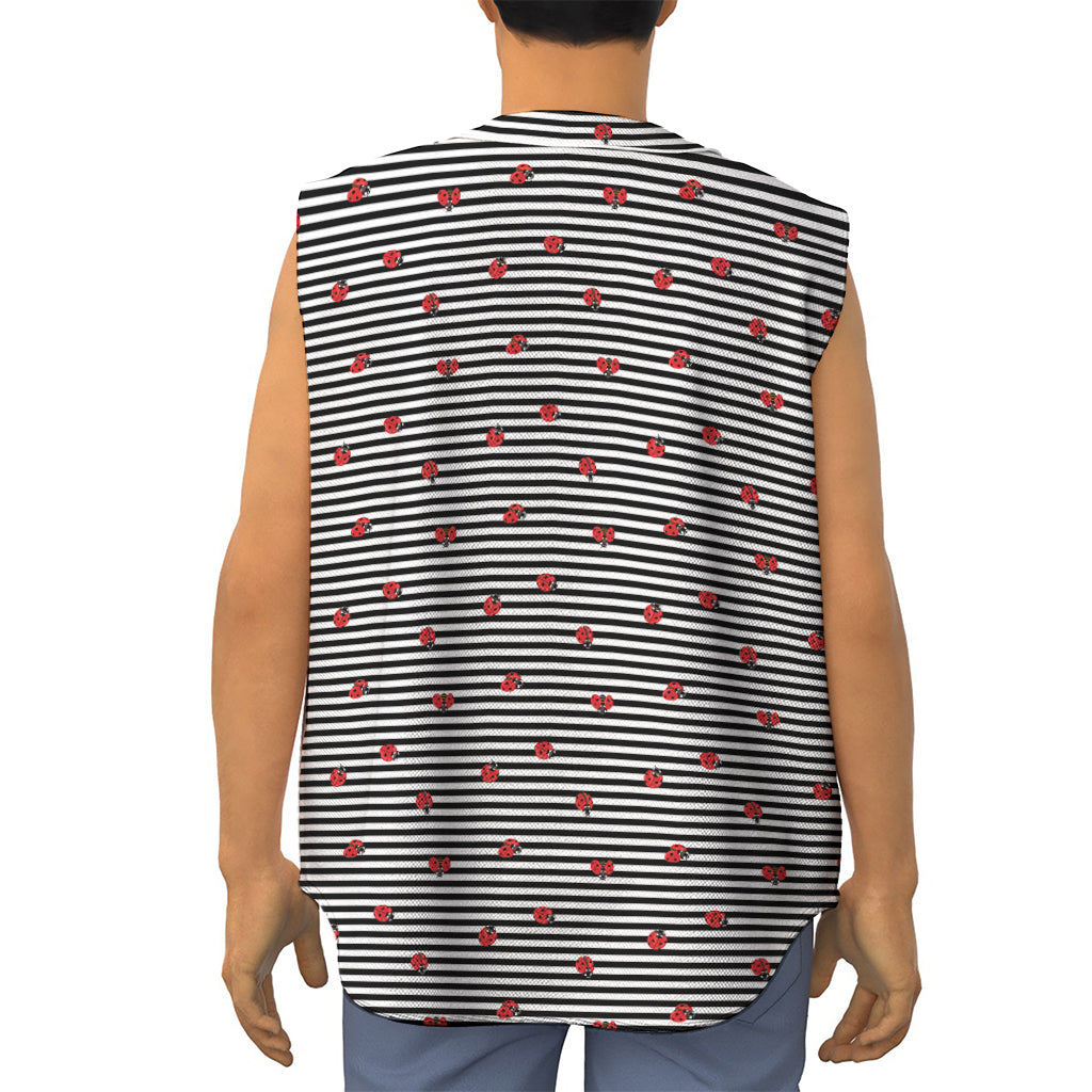 Ladybug Striped Pattern Print Sleeveless Baseball Jersey