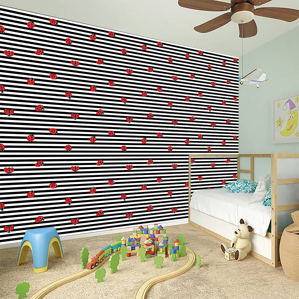 Ladybug Striped Pattern Print Wall Sticker