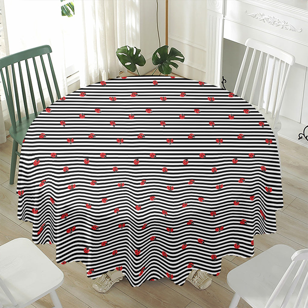 Ladybug Striped Pattern Print Waterproof Round Tablecloth