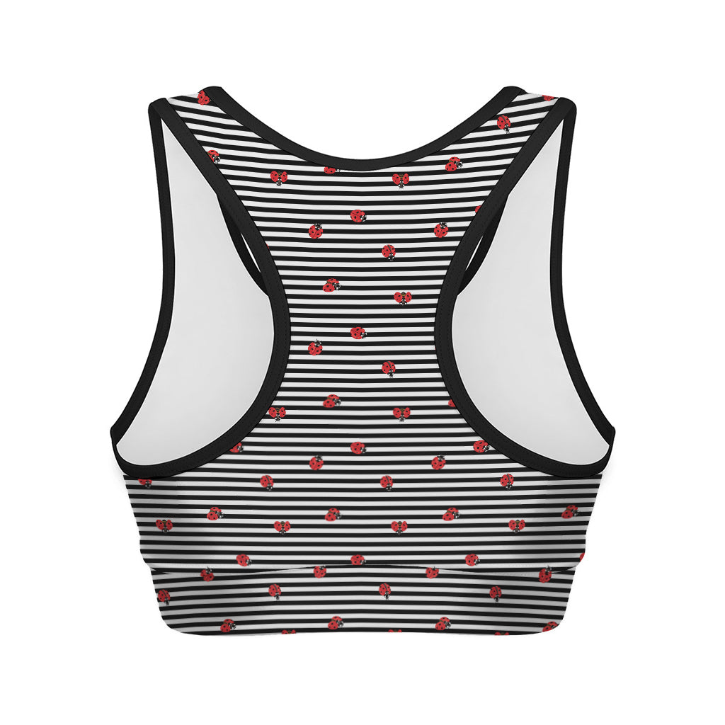 Ladybug Striped Pattern Print Women's Sports Bra