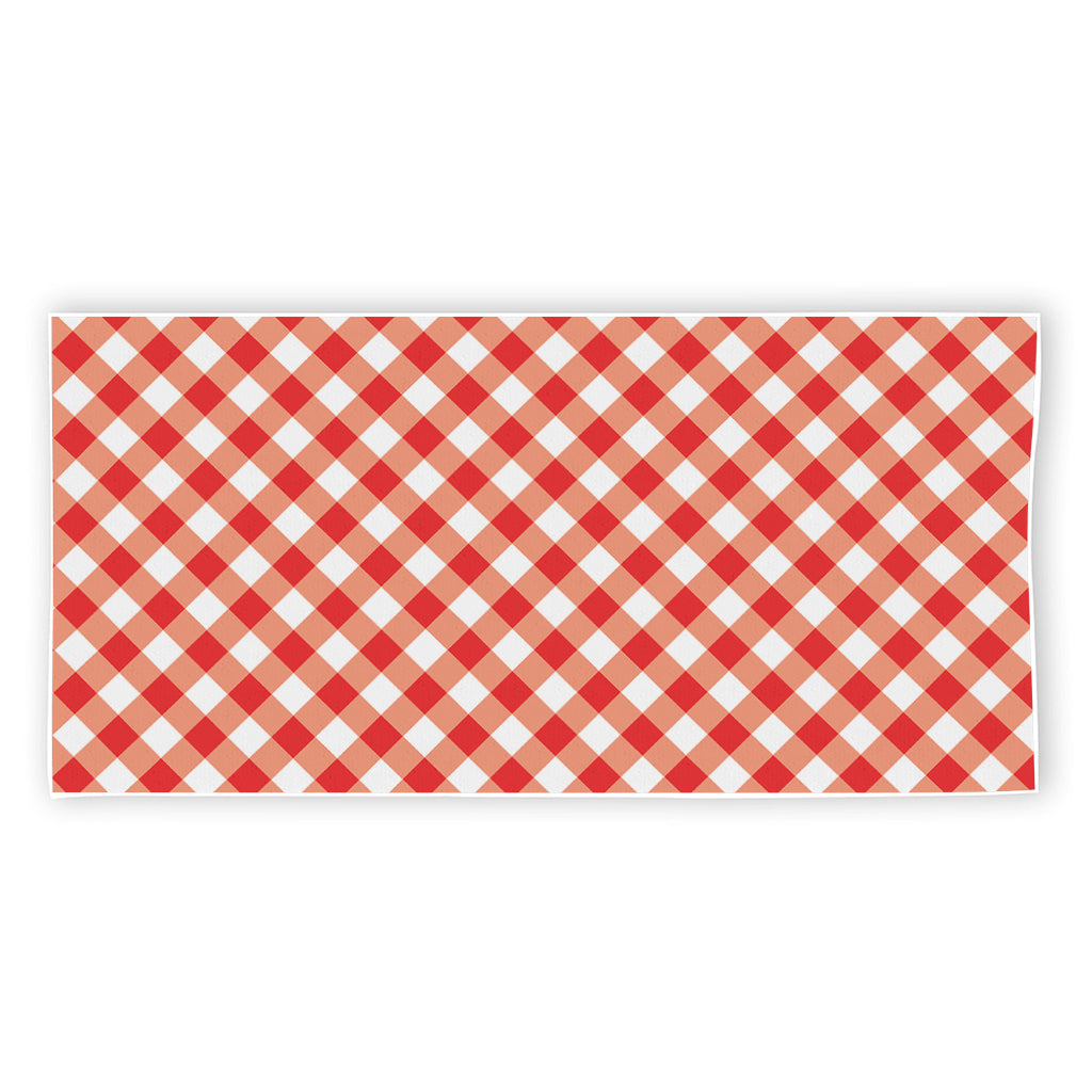 Lava Red And White Gingham Print Beach Towel