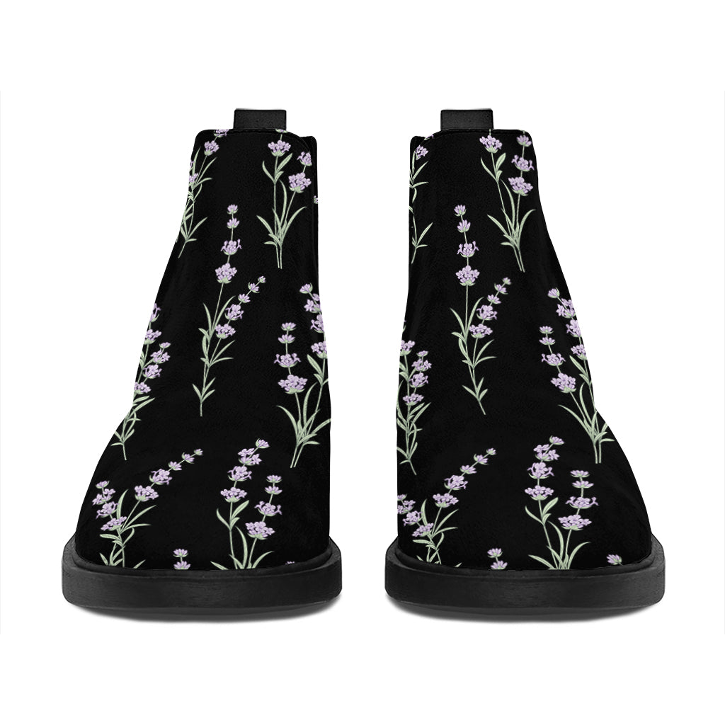 Lavender Flowers Pattern Print Flat Ankle Boots