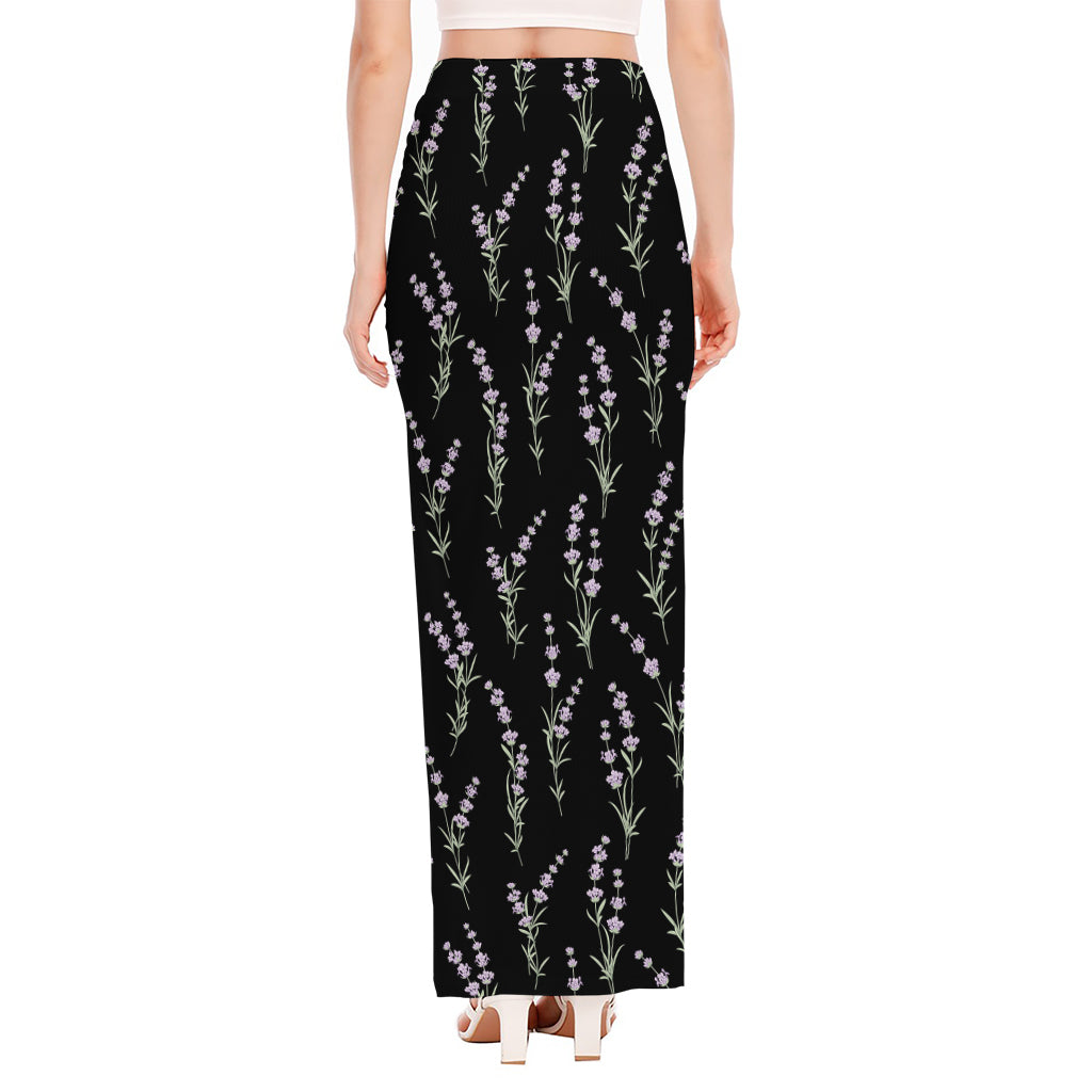 Lavender Flowers Pattern Print High Slit Maxi Skirt