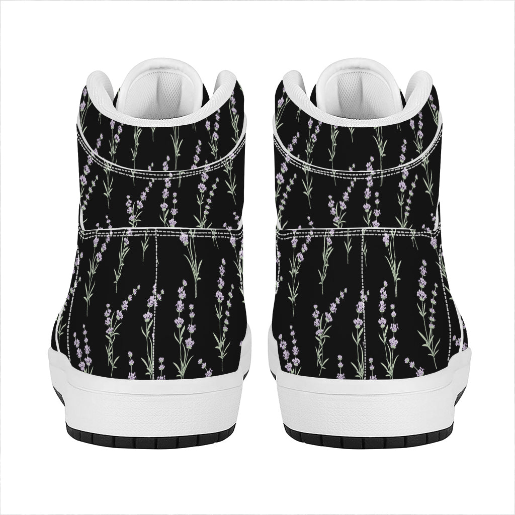 Lavender Flowers Pattern Print High Top Leather Sneakers