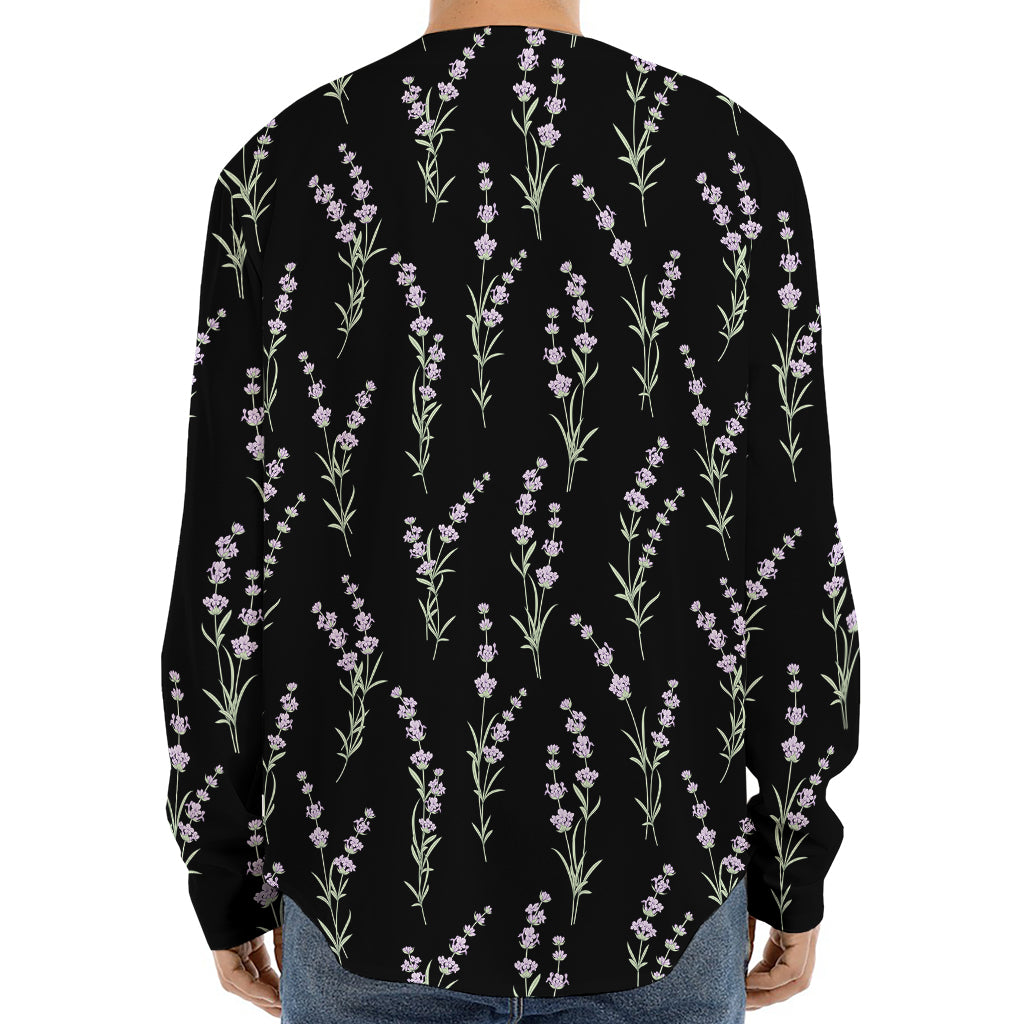 Lavender Flowers Pattern Print Long Sleeve Baseball Jersey