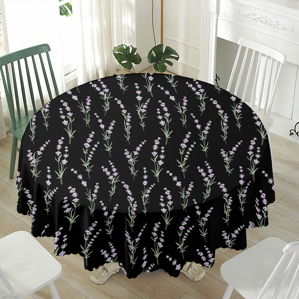Lavender Flowers Pattern Print Waterproof Round Tablecloth