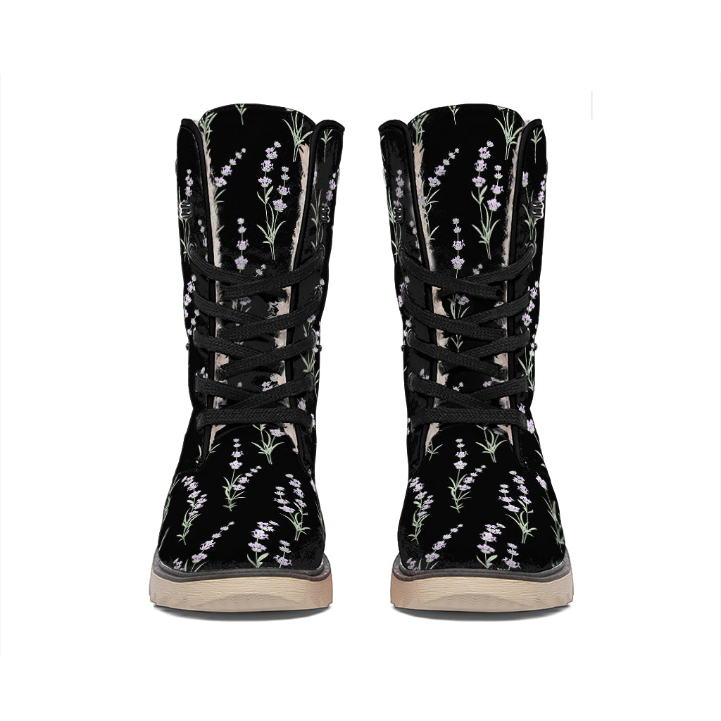 Lavender Flowers Pattern Print Winter Boots