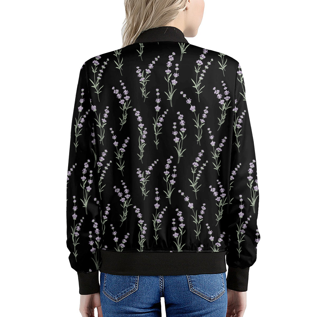 Lavender Flowers Pattern Print Women's Bomber Jacket