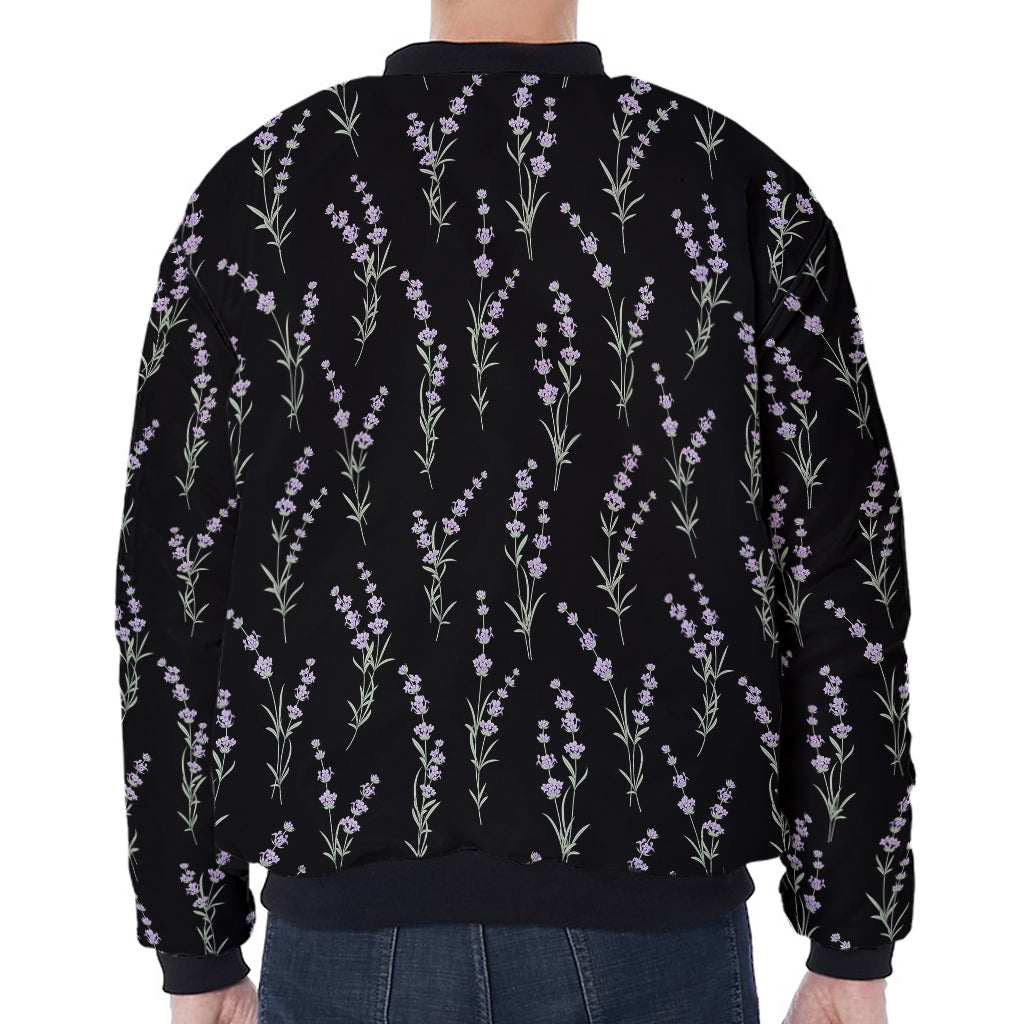 Lavender Flowers Pattern Print Zip Sleeve Bomber Jacket