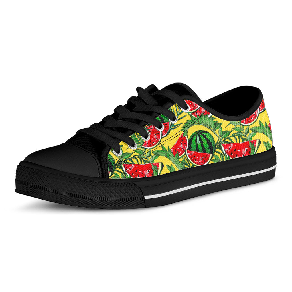 Leaf Watermelon Pieces Pattern Print Black Low Top Sneakers