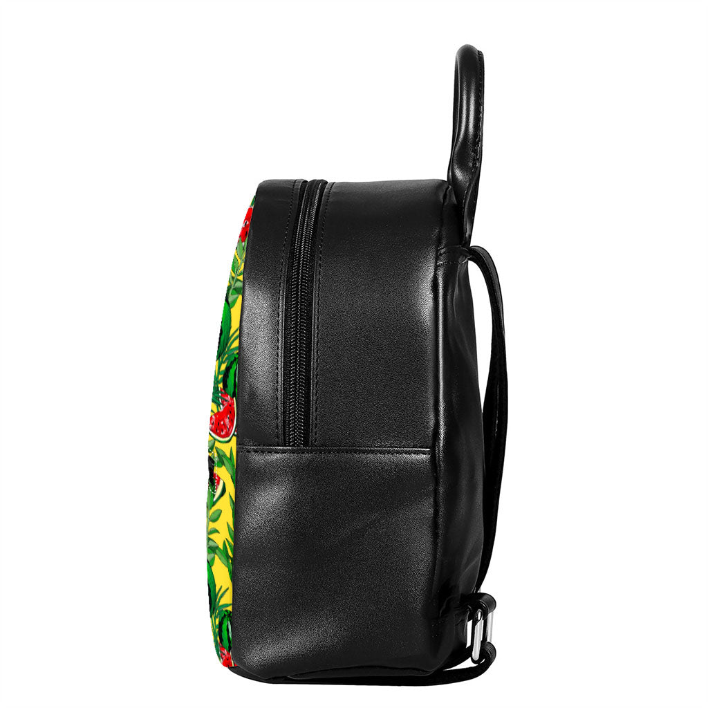 Leaf Watermelon Pieces Pattern Print Leather Backpack