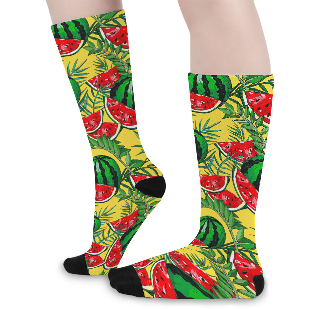 Leaf Watermelon Pieces Pattern Print Long Socks
