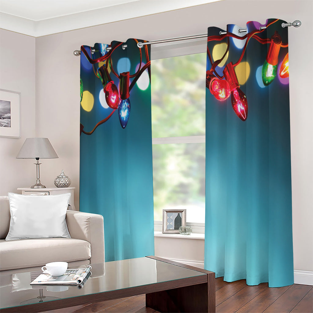 LED Christmas String Lights Print Extra Wide Grommet Curtains