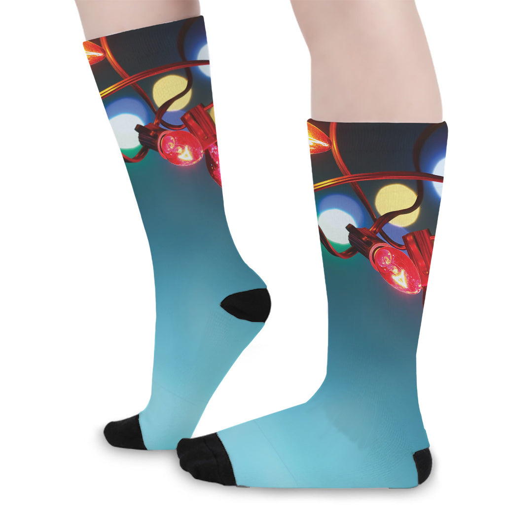 LED Christmas String Lights Print Long Socks