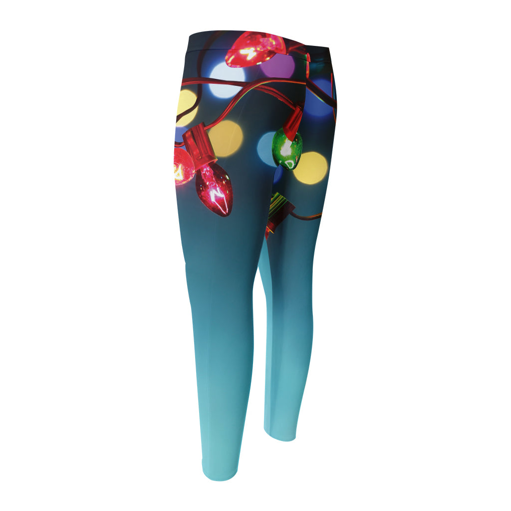 LED Christmas String Lights Print Men's Compression Pants