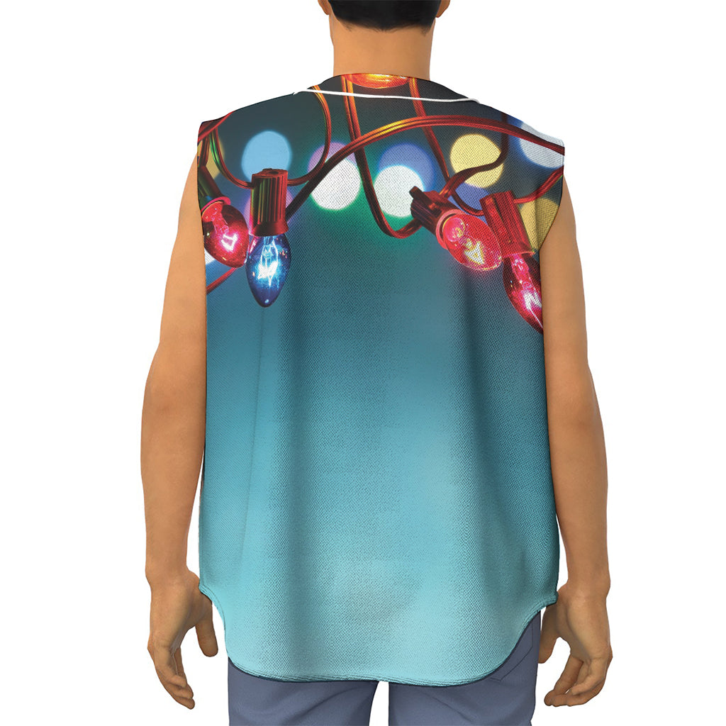 LED Christmas String Lights Print Sleeveless Baseball Jersey