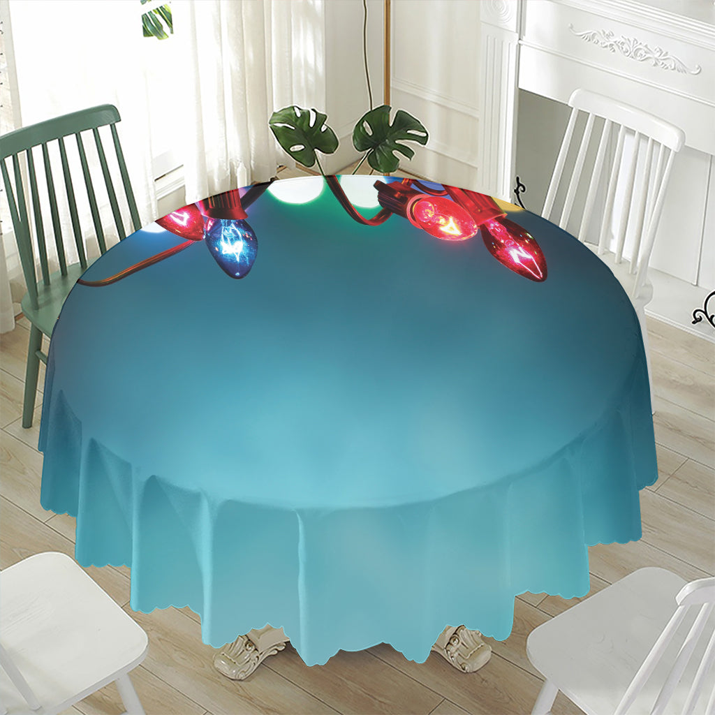LED Christmas String Lights Print Waterproof Round Tablecloth
