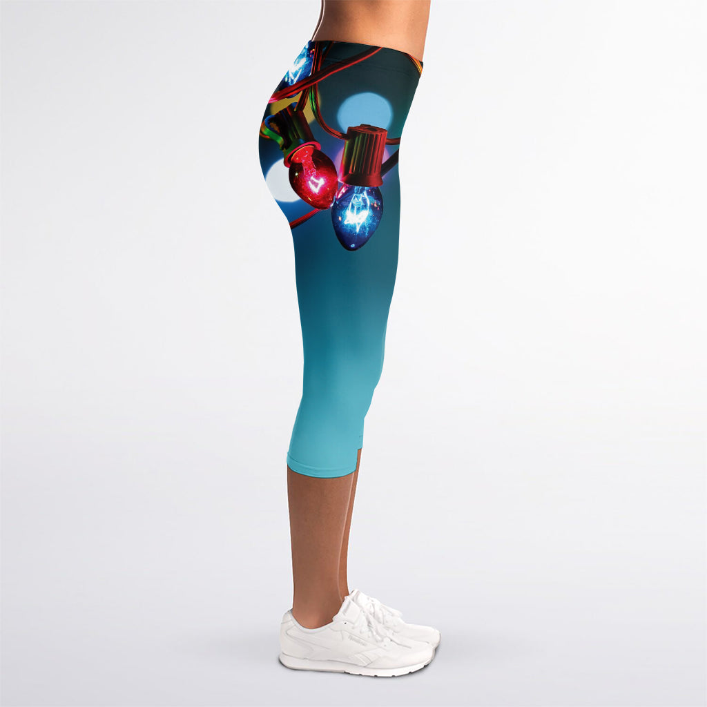 LED Christmas String Lights Print Women's Capri Leggings