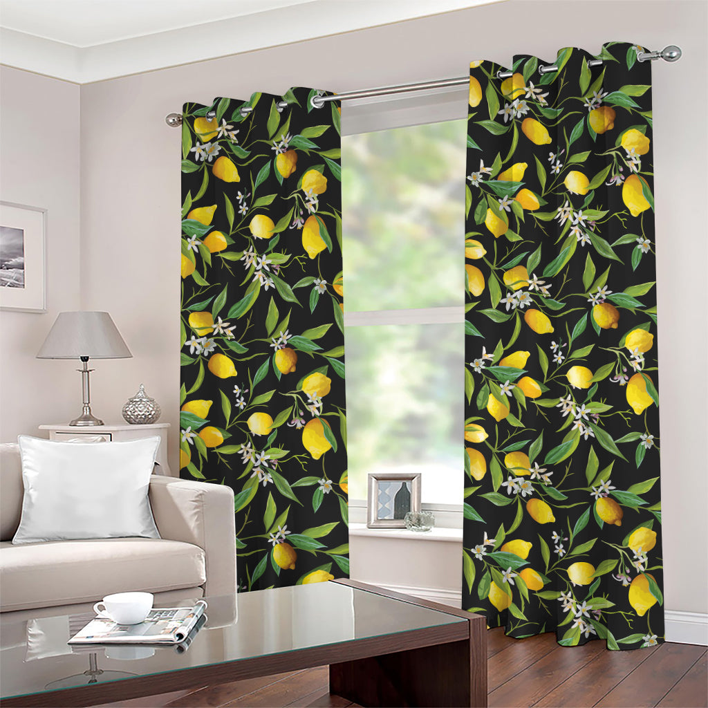 Lemon And Flower Pattern Print Grommet Curtains