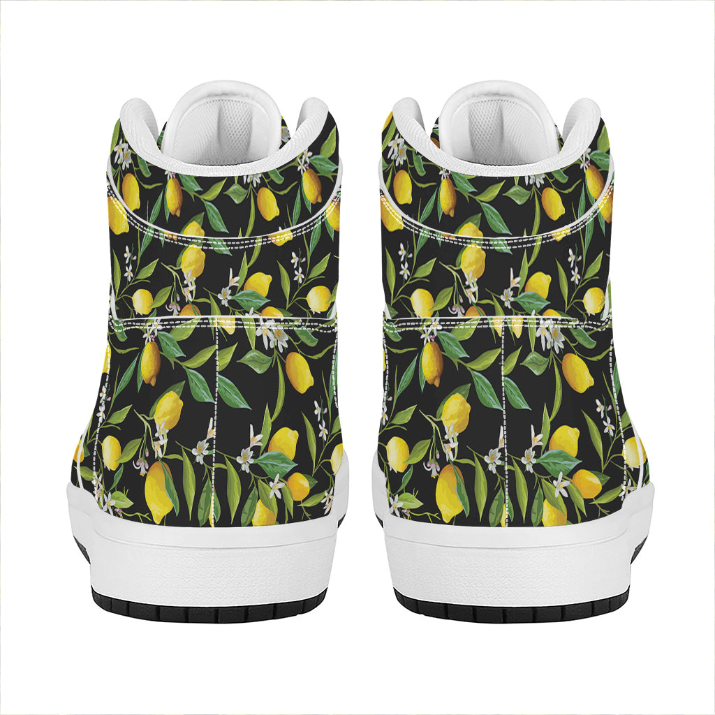 Lemon And Flower Pattern Print High Top Leather Sneakers