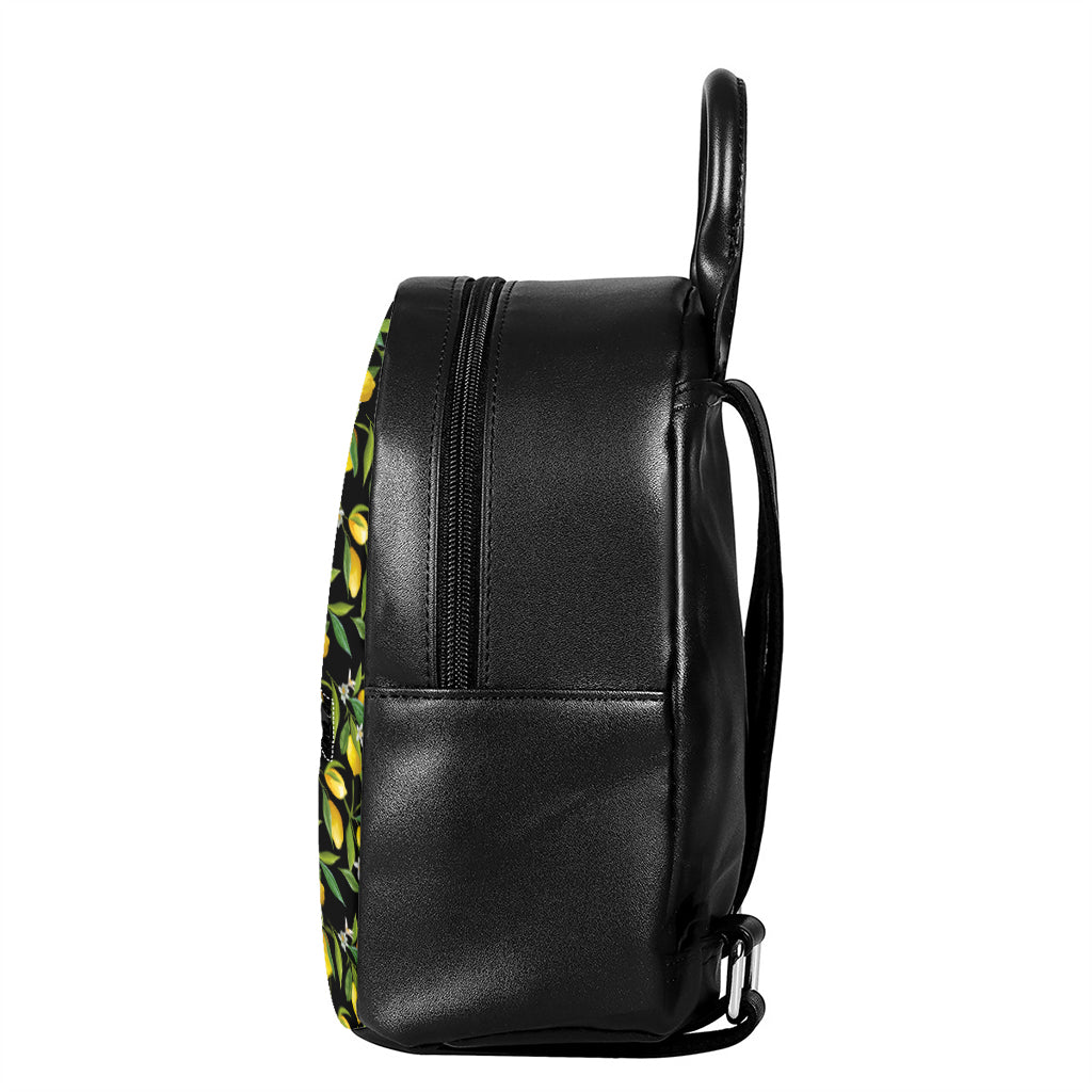 Lemon And Flower Pattern Print Leather Backpack