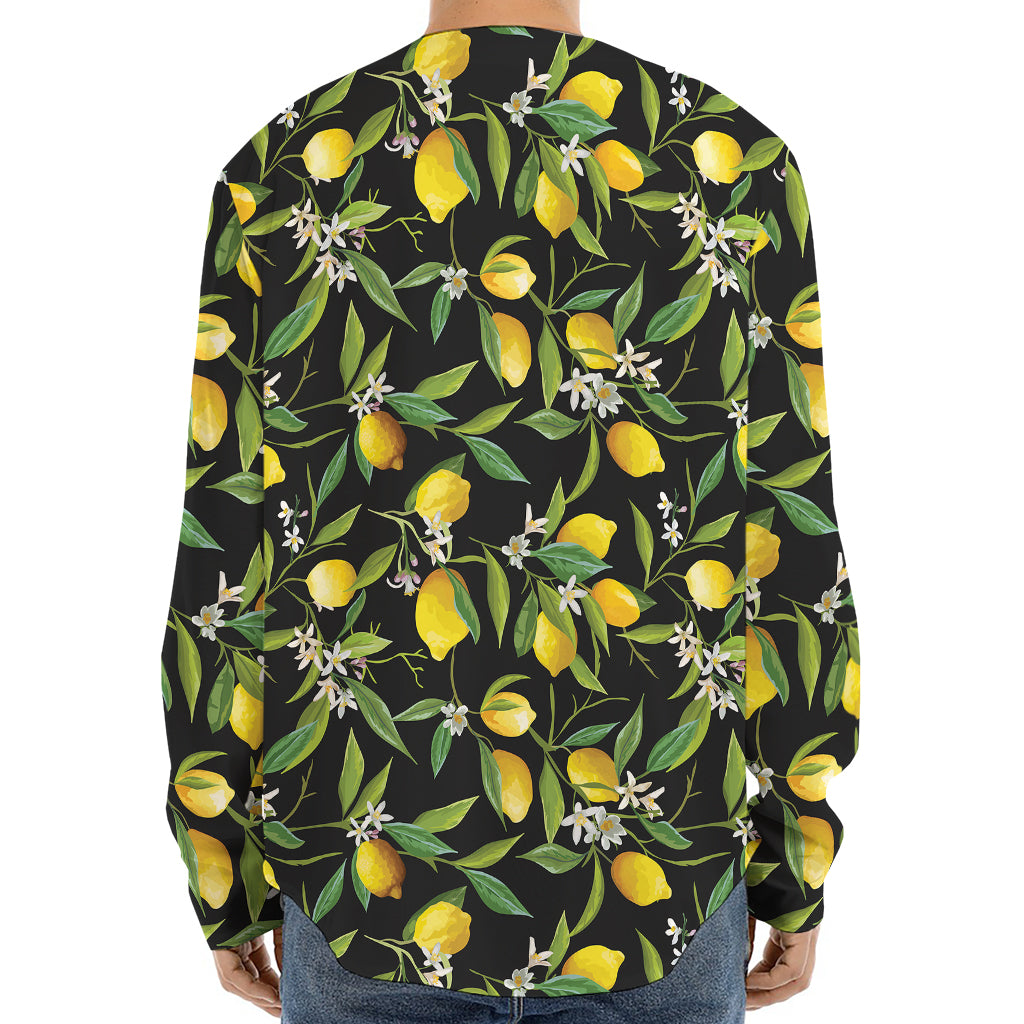 Lemon And Flower Pattern Print Long Sleeve Baseball Jersey