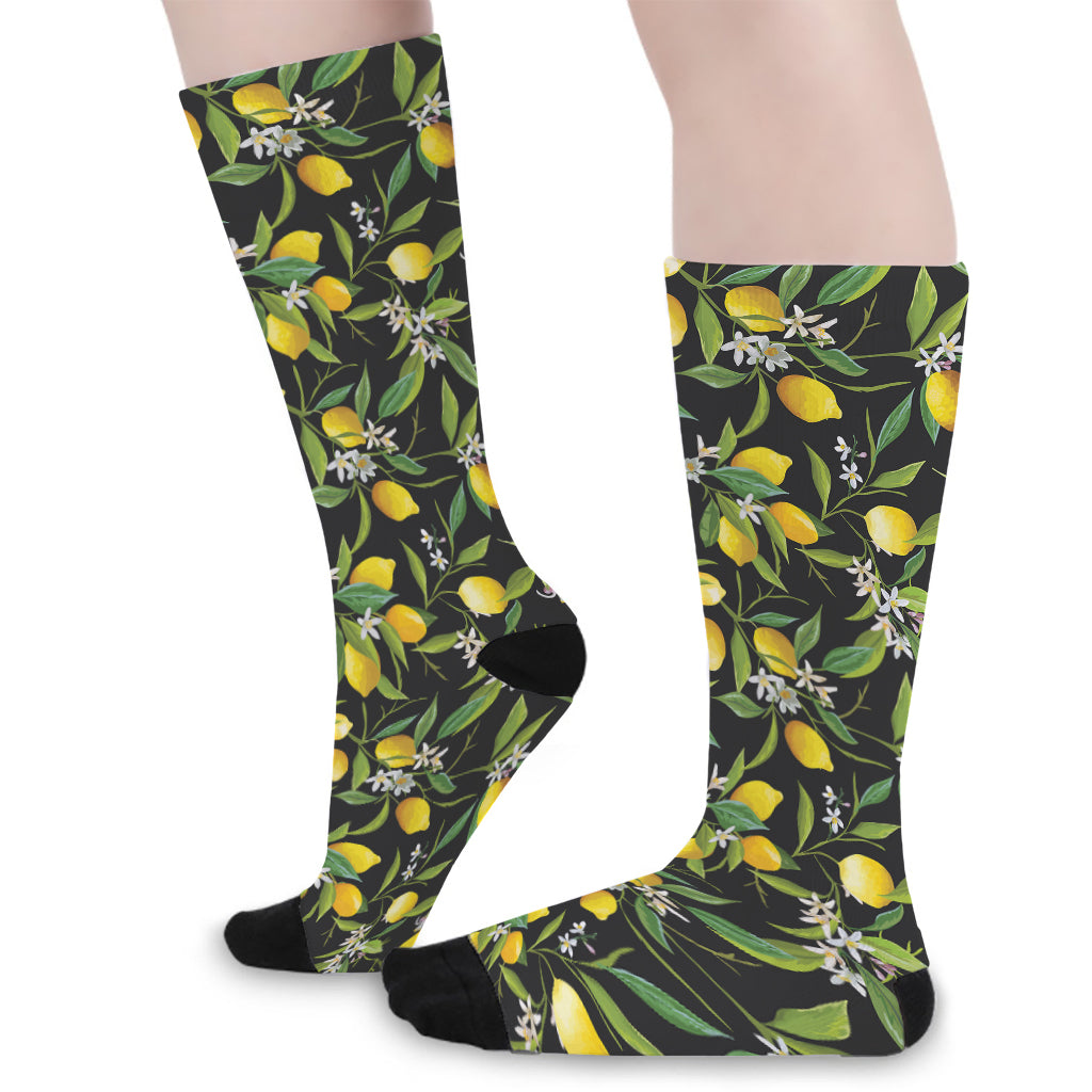 Lemon And Flower Pattern Print Long Socks