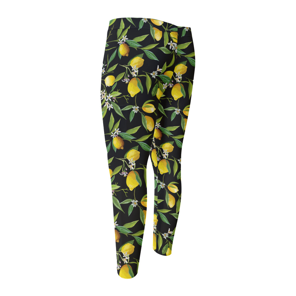 Lemon And Flower Pattern Print Men's Compression Pants