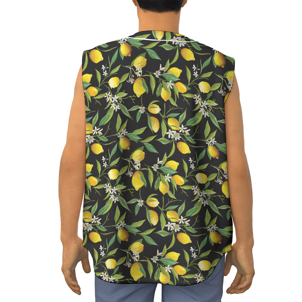 Lemon And Flower Pattern Print Sleeveless Baseball Jersey