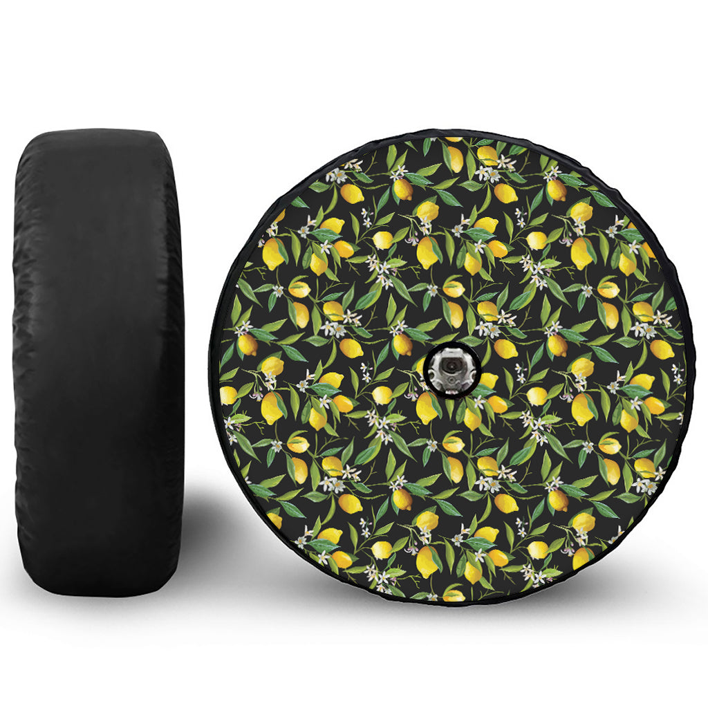 Lemon And Flower Pattern Print Tire Cover With Camera Hole
